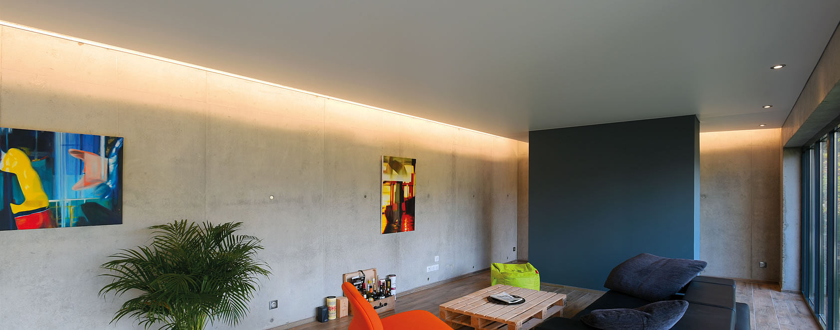 Plafond Barrisol - Salon / salle à manger avec lumière