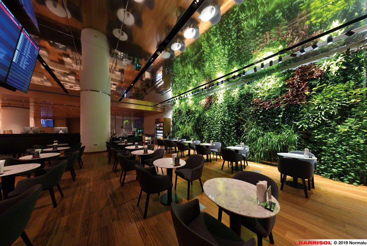 Restaurant Barrisol Mirror® avec mur végétal